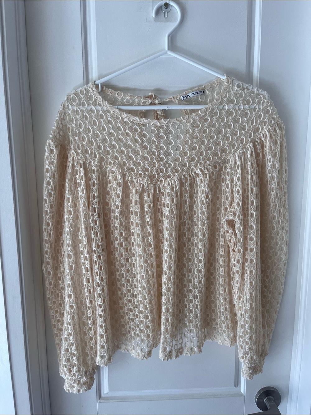 (2/$20) Zara Embroidered Sheer Cream Layering Blouse Sz Medium